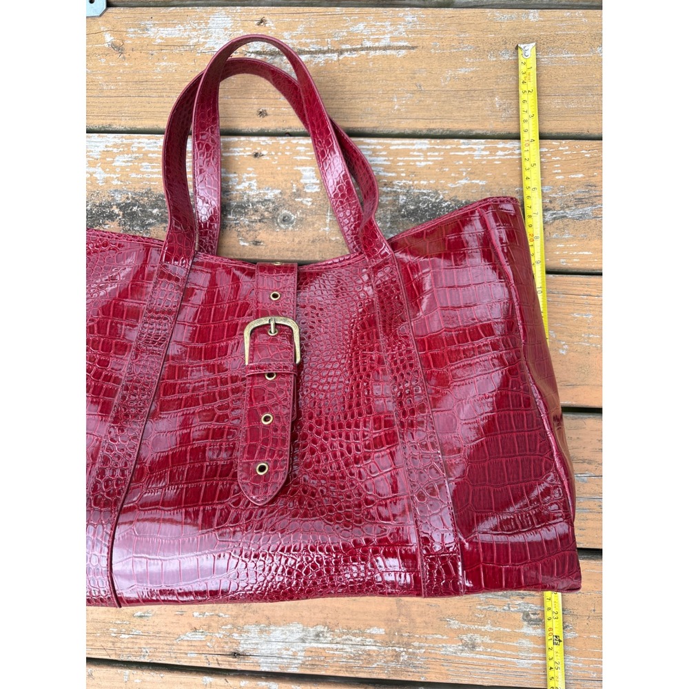Elizabeth Arden Red Croc Embossed Glossy Tote Bag Faux Leather Shoulder Bag - Picture 10 of 11